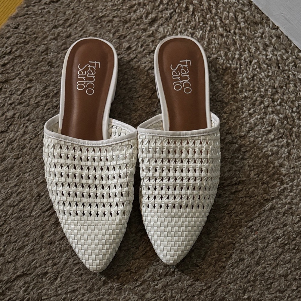 Franco Sarto Ivory Woven Slip-On Mules